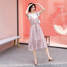 木瓜牛奶夏季新款连衣裙韩版时髦chic吊带裙显瘦两件套雪纺碎花潮