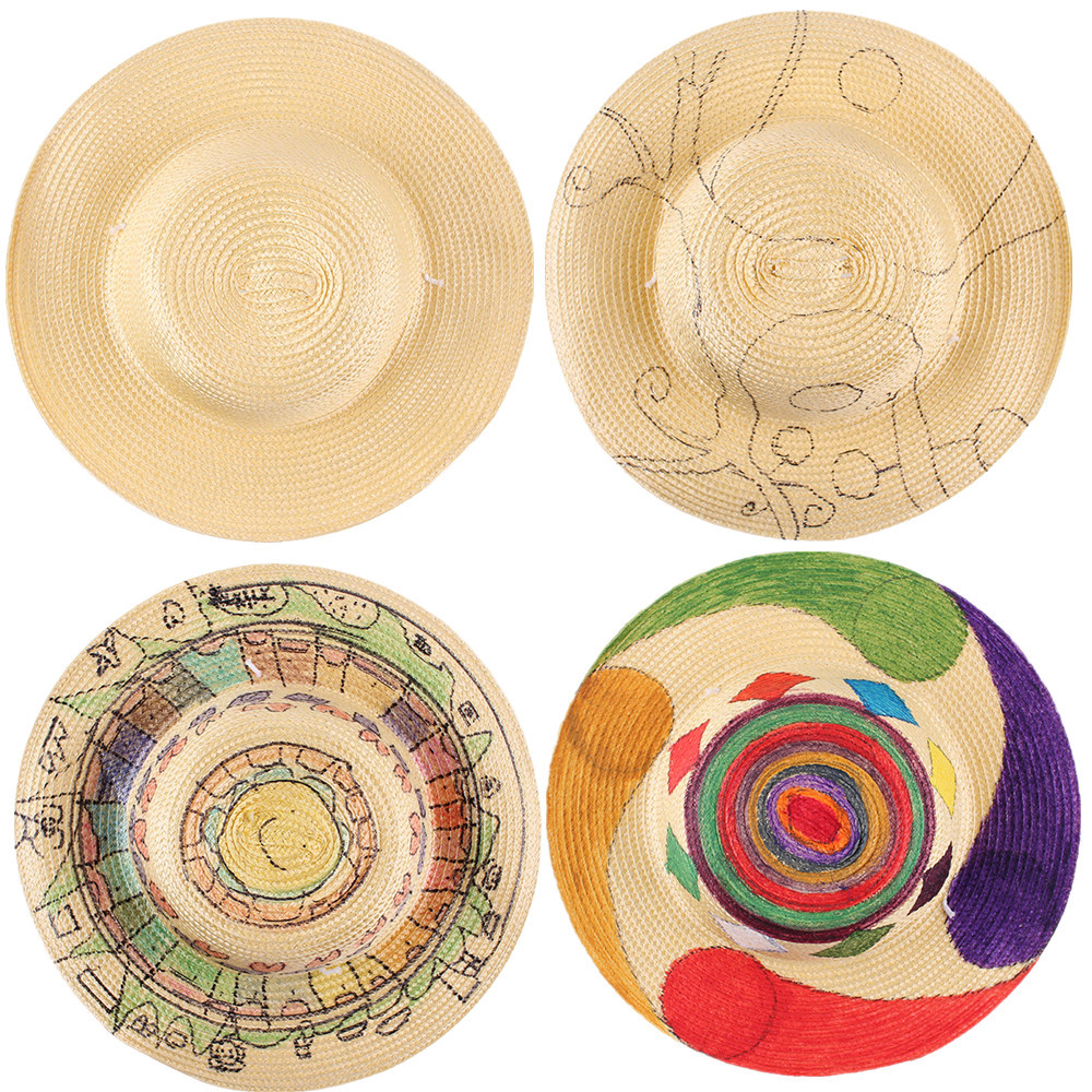 Pintura sombrero de paja sombrero tejido línea proyecto paja sombrero graffiti color pintado a mano adulto hecho a mano DIY creativo material decorativo