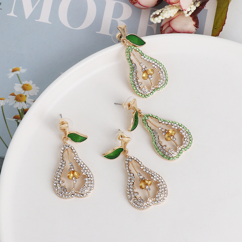 New Fashion Personality Earrings Temperament Full Diamond Fruit Pear Earrings display picture 2