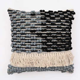 图涂|黑白森林 印度进口手工编织抱枕 现代简约黑白灰客厅靠枕垫