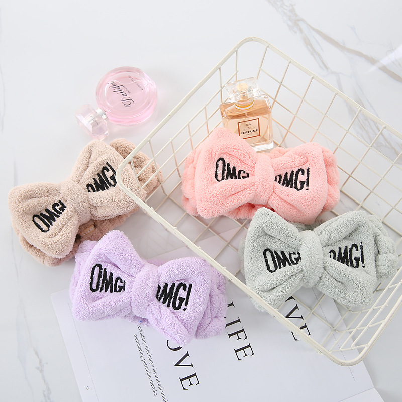 厂家批发微商创意OMG抖音刺绣女士化妆洗脸可爱弹力蝴蝶结束发带