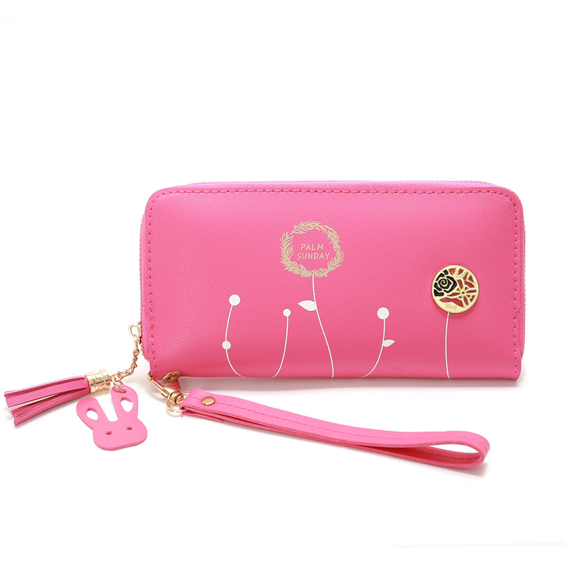 93g Weight Polyester Lining Material Zipper Closure Type Business Occasion Pu Leather Material Solid Color Pattern Women'S Gender Square Shape Dark Grey, Grey, Rose Red, Pink, Green, Blue, Yellow, Black Color Korean Printing Medium Long Single Pull Wallet Wholesale 30