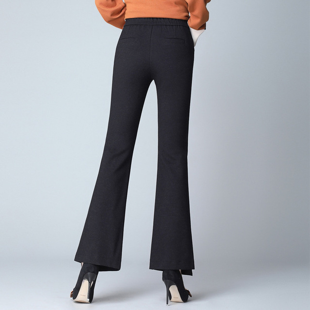 Micro flared pants women’s new fall 2019 high waist sagging thin irregular split casual pants black 9-point pants