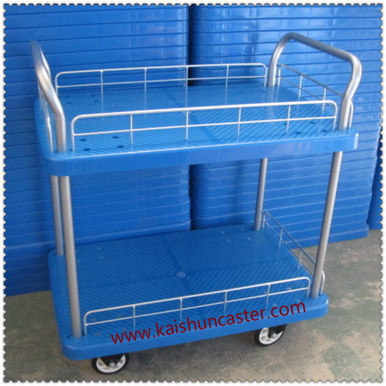 载重300KG双层带护栏 双扶手静音推车 多层拉货车 手推车工具车子