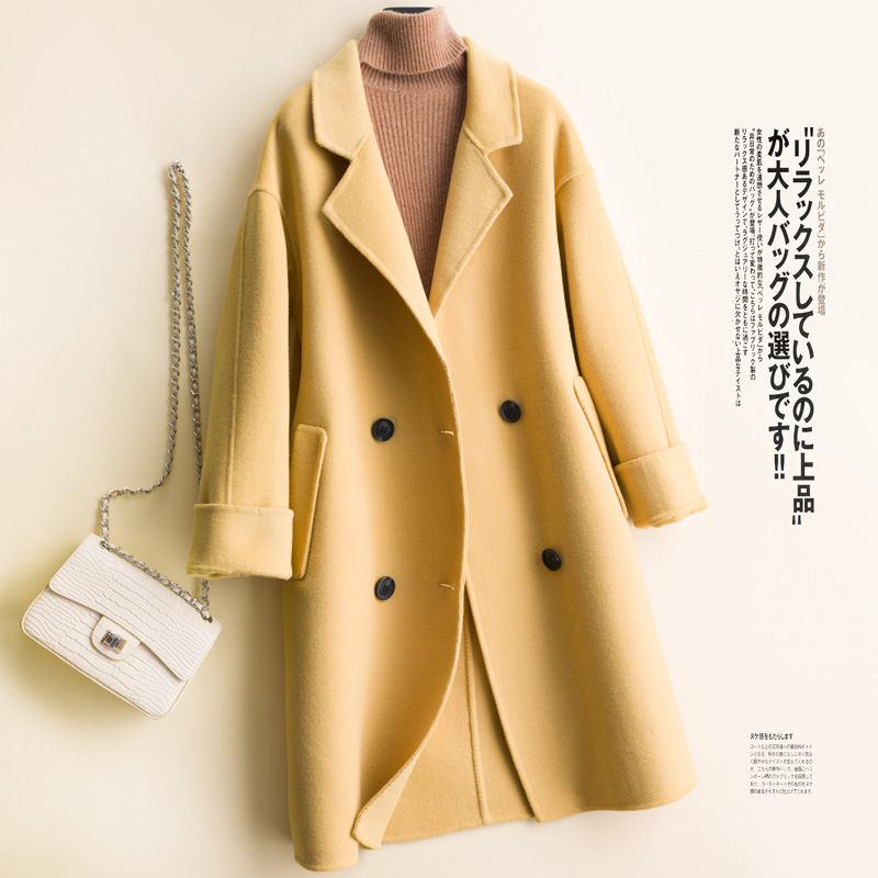 秋季新款純色雙面羊毛呢大衣毛呢外套中長款寬松純羊毛大衣西裝