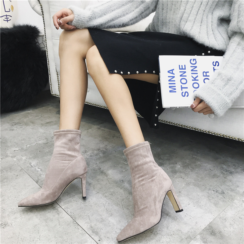 pointed high heel pointed short boots  NSHU39108