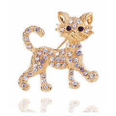 Crystal alloy cute kitten brooch, best-selling foreign trade lapel pin, women's clothing pin, accessories