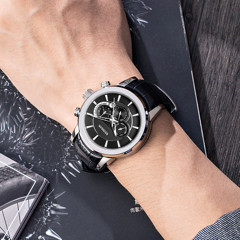 正品热卖瑞马仕RUIMAS商务全自动机械表男皮带多功能男士手表6767