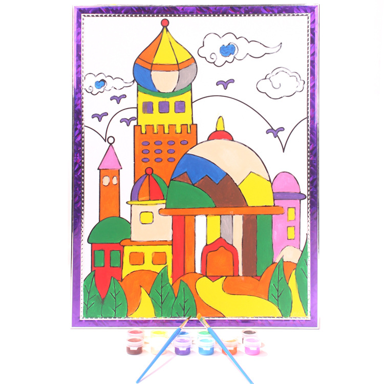 大號可選圖廣場地攤趣味塗鴉兒童diy手工益智玩具卡通水彩填色畫