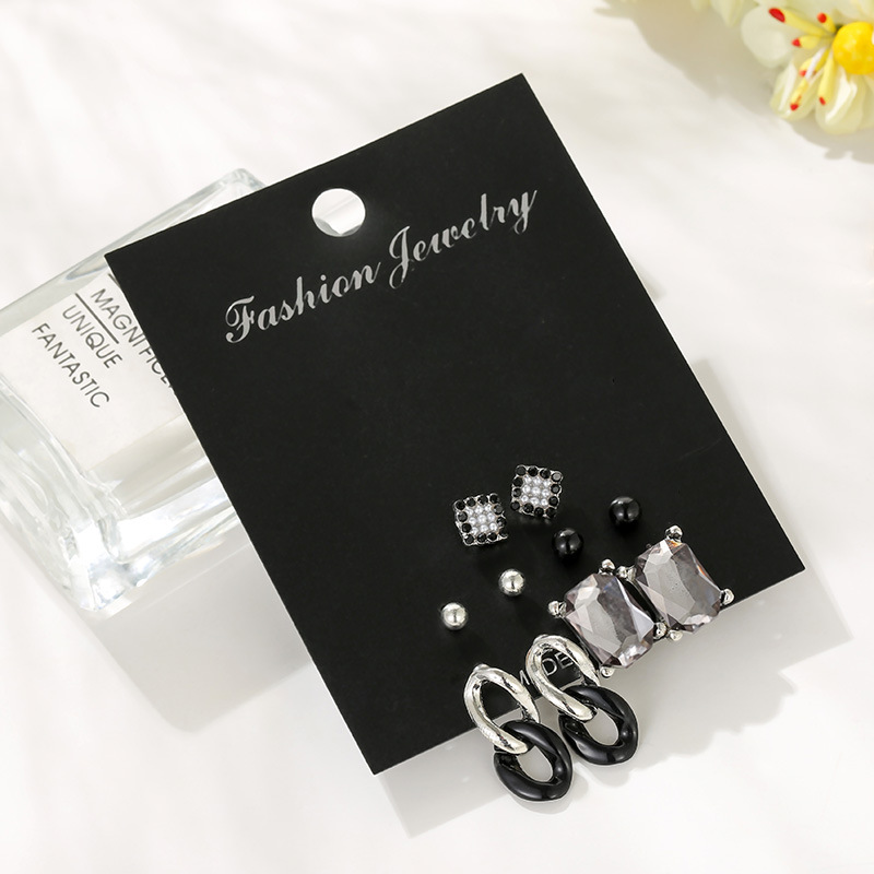 Stud Earrings Set Crystal Fashion Black Simple Creative Birthday Gift Combination Earrings Wholesale Fashion Jewelry display picture 3