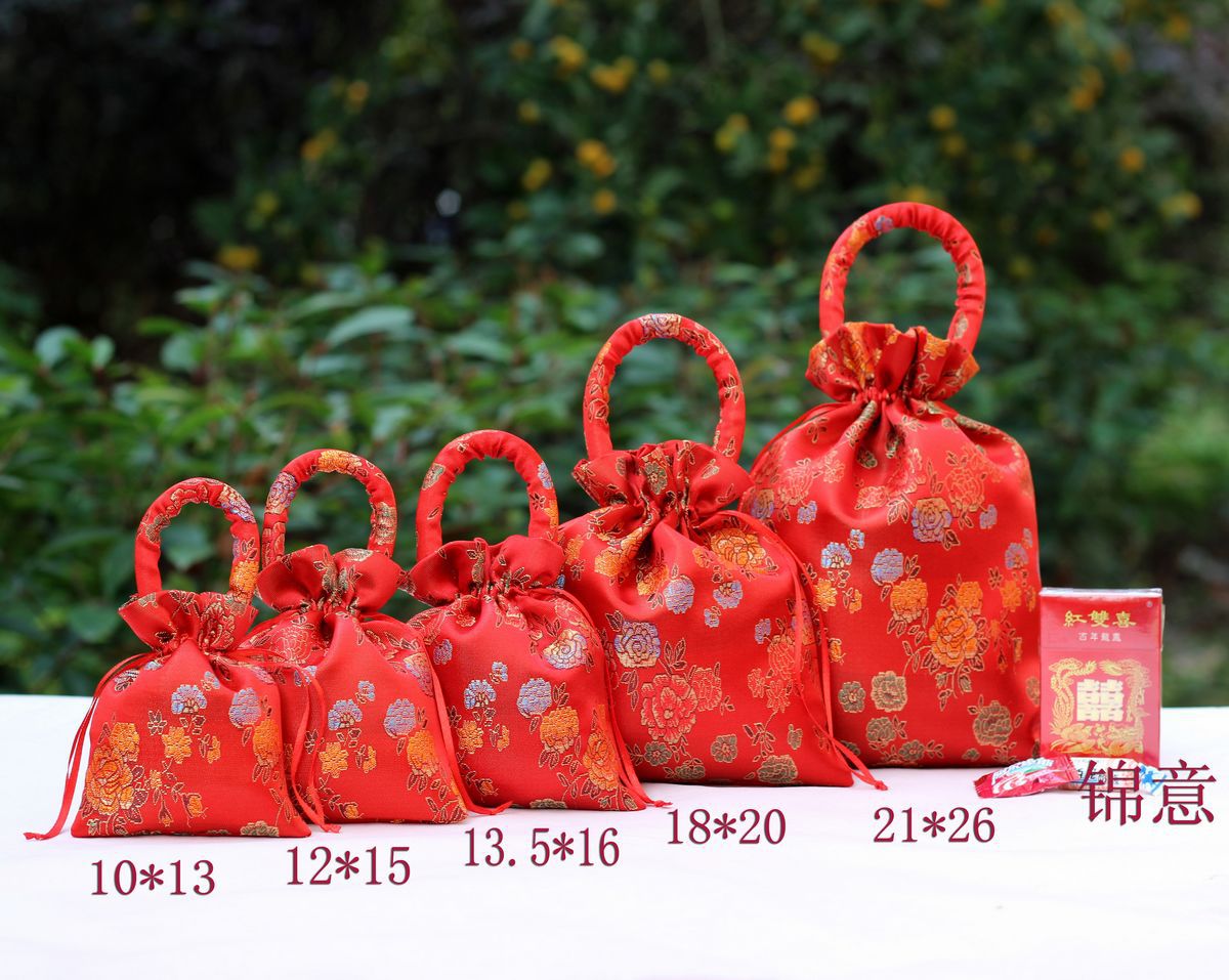锦意红牡丹婚庆回礼手提结婚喜糖袋喜糖盒礼品袋喜蛋袋大号糖果袋