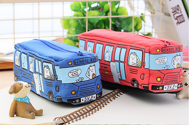 Cute Creative Canvas Student Stationery Small Animal Bus Pencil Case display picture 1