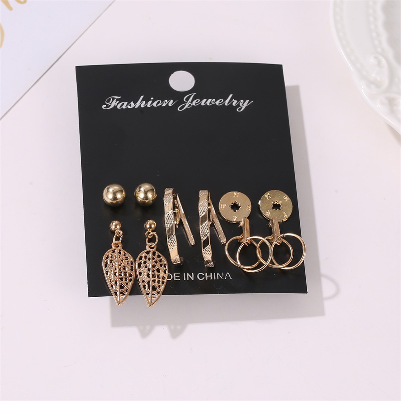 Best Selling Leaves Set Earrings Hollow Leaves Geometric Strips Earrings 6 Pairs Of Earrings display picture 4