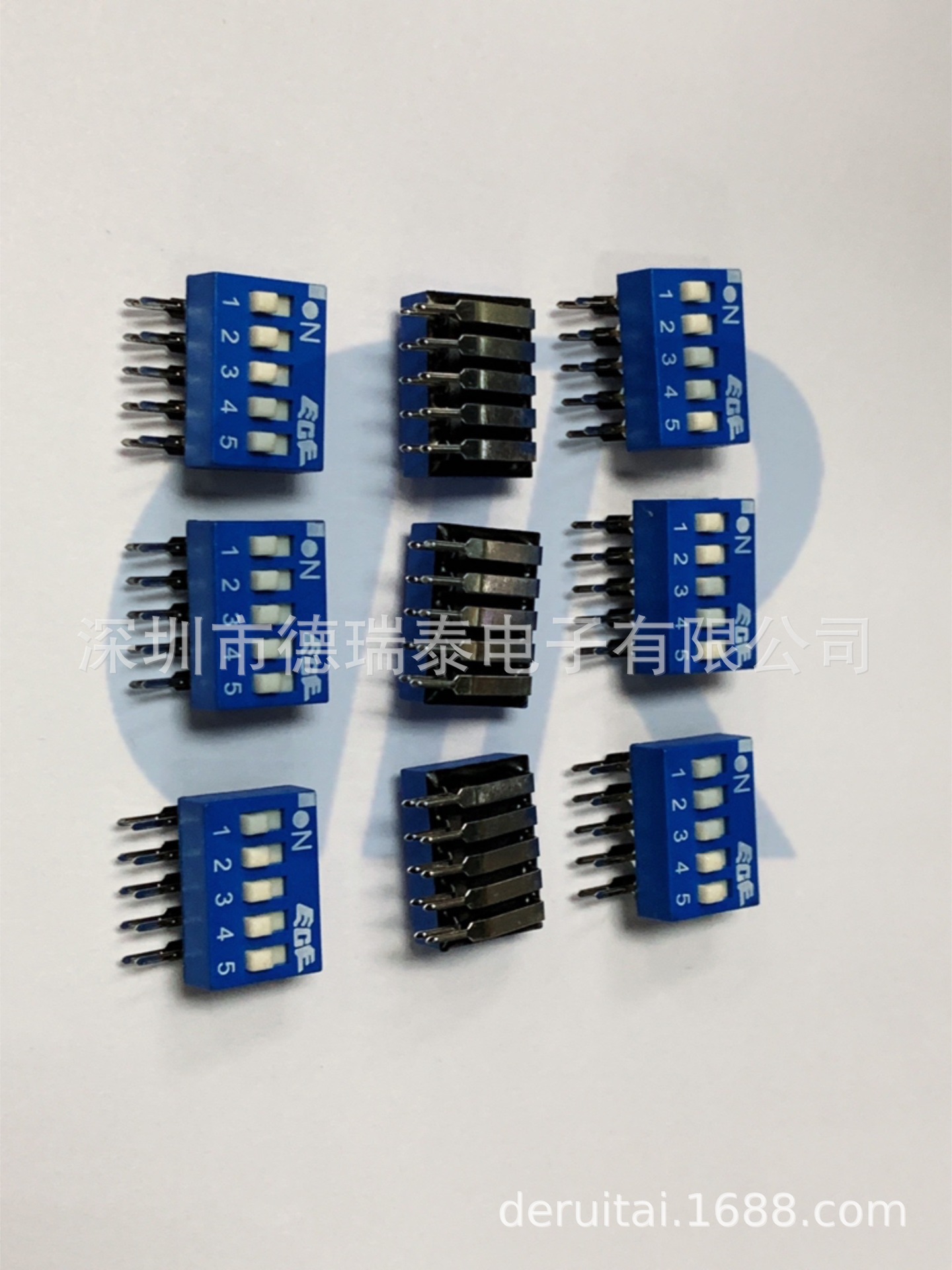 新版台湾百容ECE品牌EDG105SRA3390度弯脚镀锡5位拨码开关2.54MM