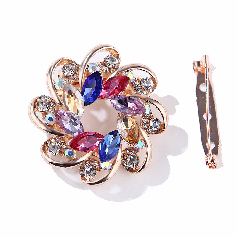 Korean fashion bunte kristall glas blume rose gold brosche schal schnalle dual zweck alle spiel kleidung zubehör_voghion.com