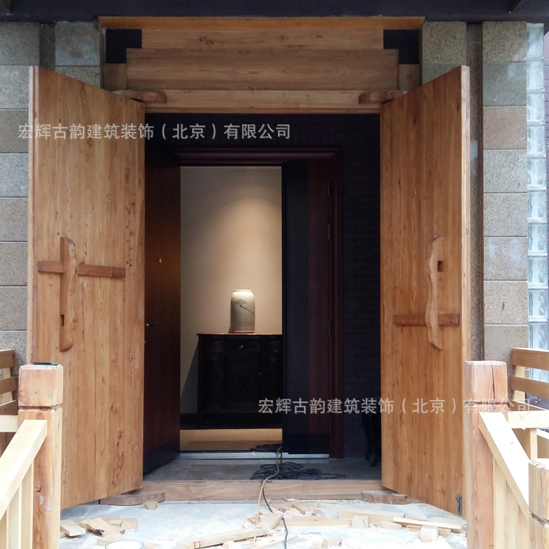 实木对开门 榆木仿古大门 中式入户大门批发 北京室内木门厂-阿里巴巴