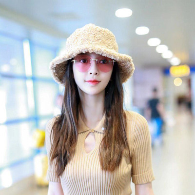 New products Solid Lambswool Fisherman hat Trill Net Red Same item Autumn and winter Bucket hats Versatile keep warm Hat