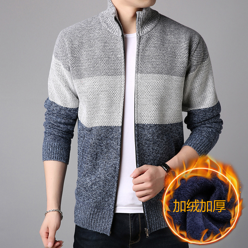 La Generación de comercio exterior transfronterizo de otoño e invierno cardigan con cremallera para hombre forrado de lana engrosado suéter cardigan collar de pie suéter abrigo
