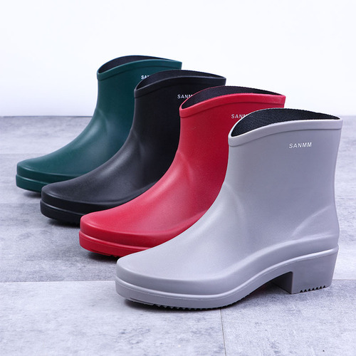 Cross-border fashion short-tube high-heeled rain boots for women, adult PVC rain boots, waterproof rubber shoes, non-slip work Martin water boots