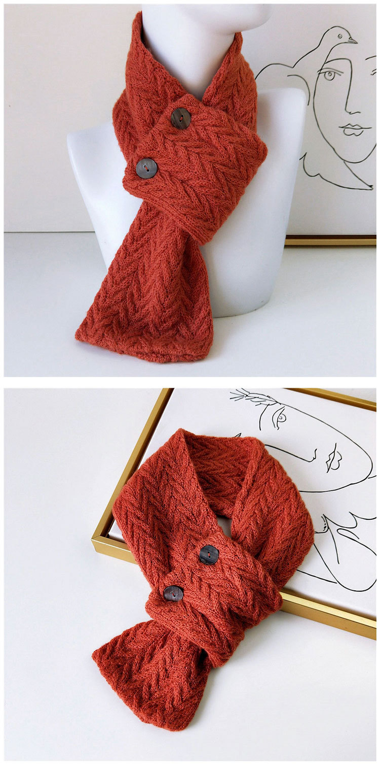 Button Solid Color Scarf Long Knitted Woolen Scarf Student Warm Bib Fashion display picture 16