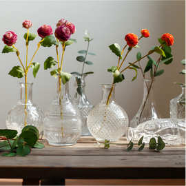 马德里浮雕工艺玻璃瓶客厅卧室欧式复古细口花器创意透明玻璃花瓶