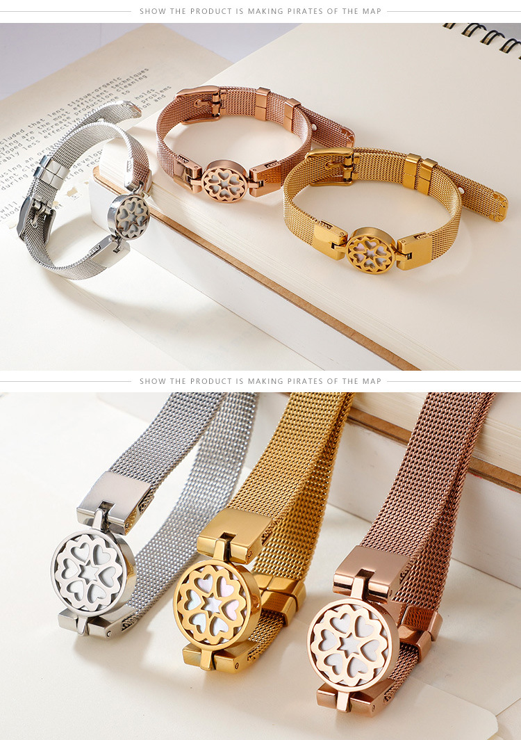 Plating Design Japanese And Korean Style New Stainless Steel Electroplated Heart-connected Mesh Strap Bracelet Three Colors Optional For Girlfriend