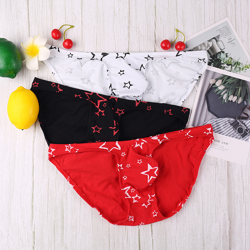 Cotton printed bikini triangle men's hip-wrapped cotton printed triangle comfortable underwear