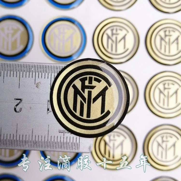 外贸定制 丝印工艺 色差小强粘透亮足球队徽水晶滴胶logo标贴定做