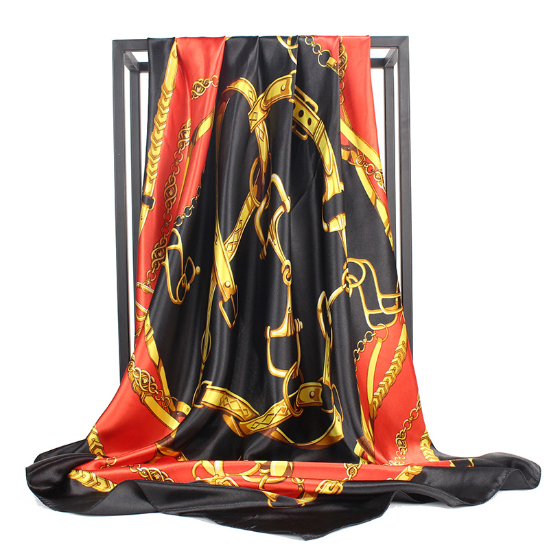 Women's Gender Women's Retro Chains Print Satin Printing Silk Scarf