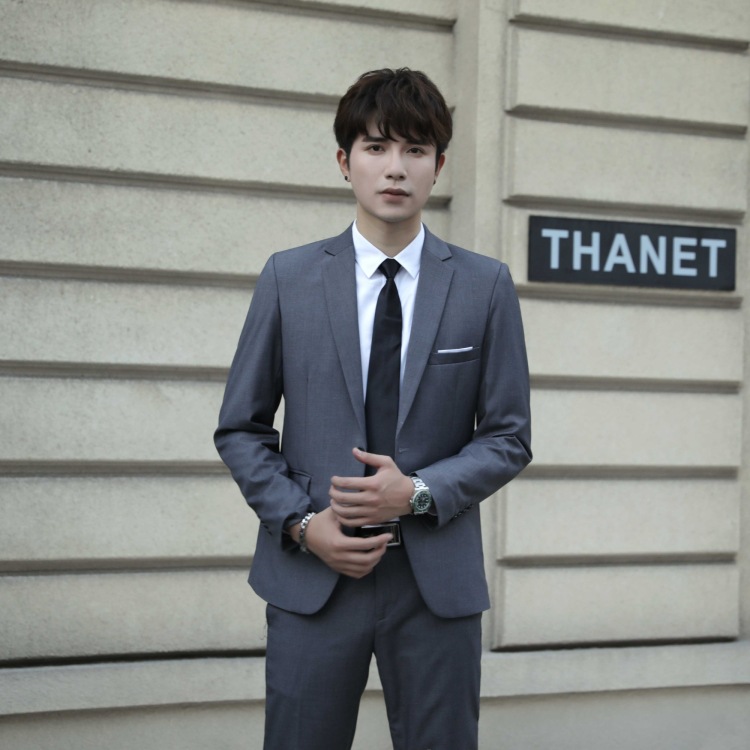 2019 traje de traje casual de color sólido de negocios traje de estilo coreano de los hombres traje slim fit joven novio dama de honor nudo vestido