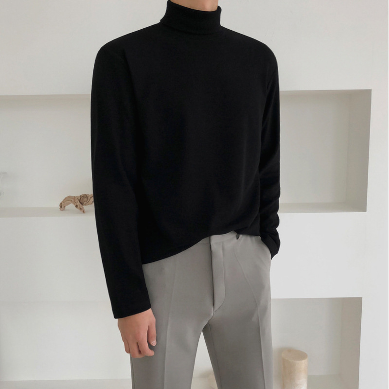 Thickened High Collar Base Shirt Winter Korean Solid Color Loose Men's Inner Long Sleeve T-shirt