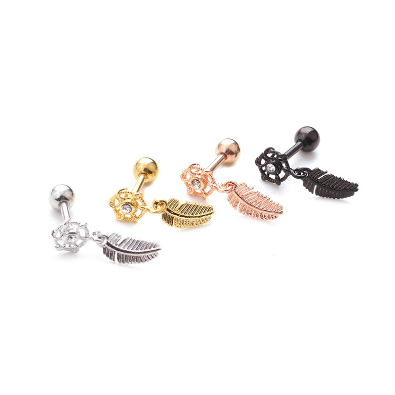 Ear Cartilage Rings & Studs Lady Leaf Copper Zircon display picture 3