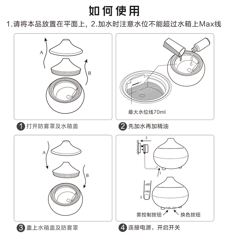 亚马逊新款空气净化加湿器 家用精油香薰夜灯雾化器usb扩散喷香机