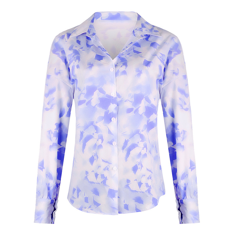 autumn new women s print long sleeve lapel shirt  NSKX6073