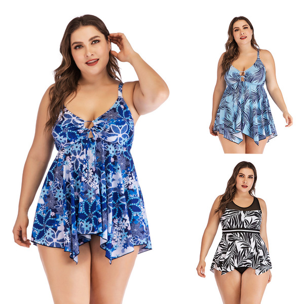 New fattening enlarged size split swimsuit printing show slim 