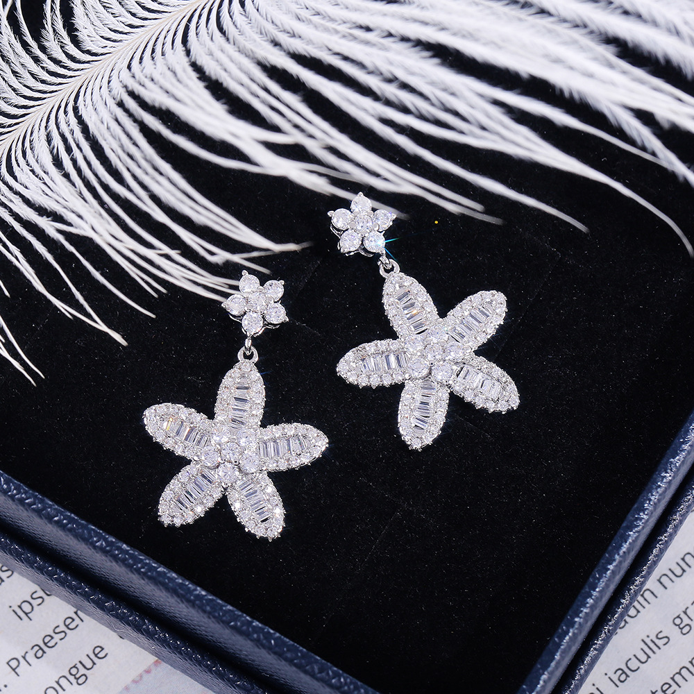 1 Pair Sweet Flower Inlay Copper Zircon Drop Earrings display picture 7