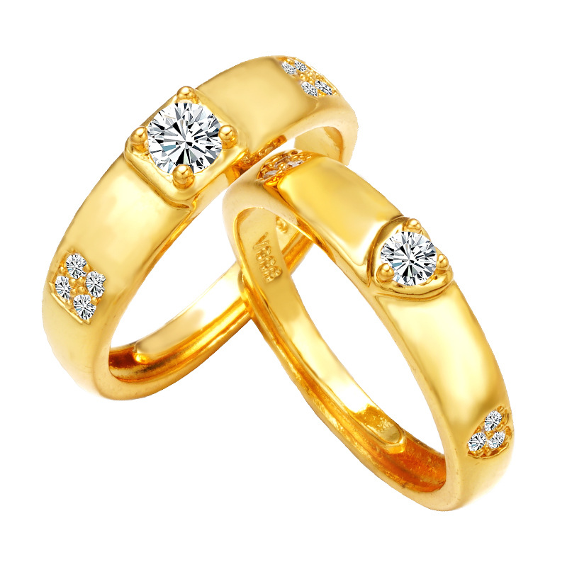 Amor arena oro ZIRCON pareja anillo cobre plateado 24K oro abierto hombres y mujeres anillo imitación diamante anillo transfronterizo
