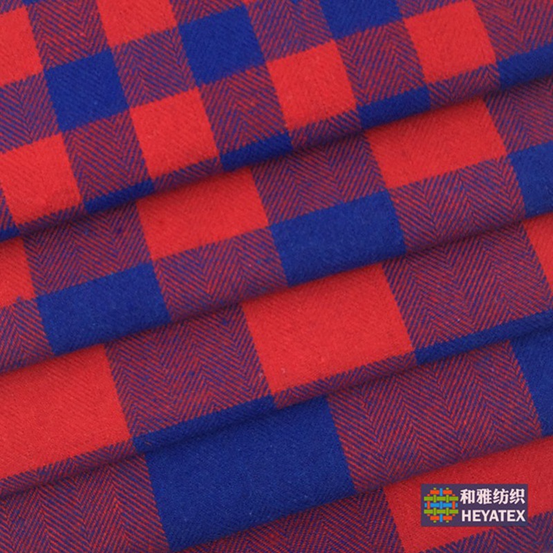 棉涤磨毛人字纹朝阳格 红蓝格衬衫服装家居抱枕面料现货