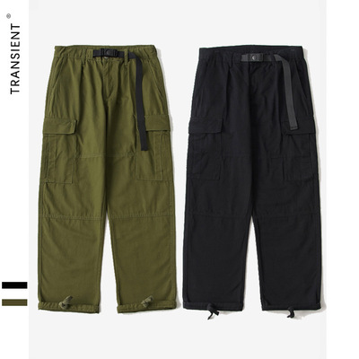 TRS男装|2019新款工装日系宽松多袋直筒腰带调节工装裤男式休闲裤|ms