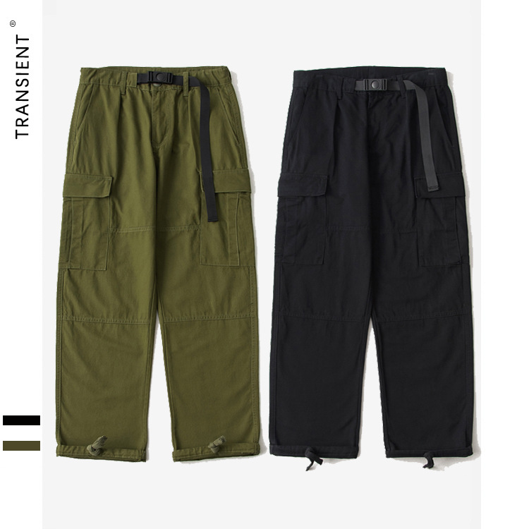 TRS男装|2019新款工装日系宽松多袋直筒腰带调节工装裤男式休闲裤|ms