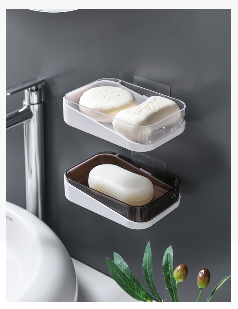 Wall-mounted soap box, no-drilling, traceless soap box, double-layer draining, bathroom and toilet storage rack soap box detail image 16