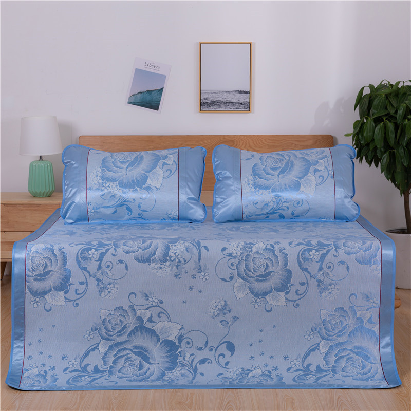 夏季新款凉席空调席粘纤冰丝席 可折叠提花冰丝席三件套现货批发