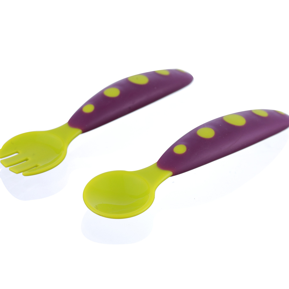 Little Naughty Baby juego de vajilla juego de cuchara de tenedor de dos colores cuchara de tenedor para niños traje de combinación cuchara de práctica