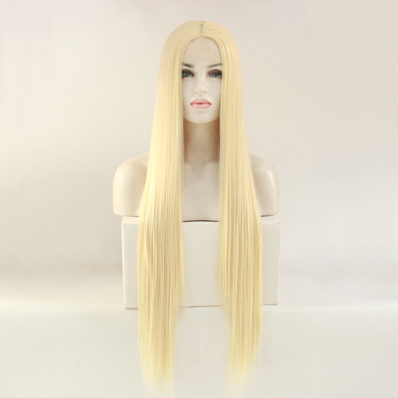 Women's Long Straight Wig Fashion 613 Front Lace Chemical Fiber Dyeable Wig Headgear cosplay Support Hair