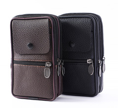 New vertical style men's waist bag pu leather zipper flip mobile phone bag