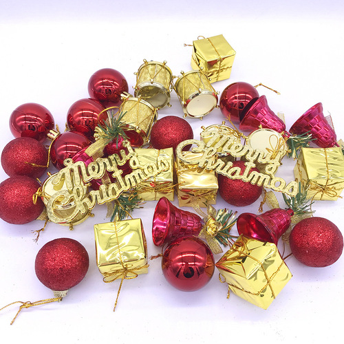 Cross-border Christmas balls, Christmas decorations, ball gift packs, small drum bells, Duoduo boxes, 32 pieces in Duoduo bags