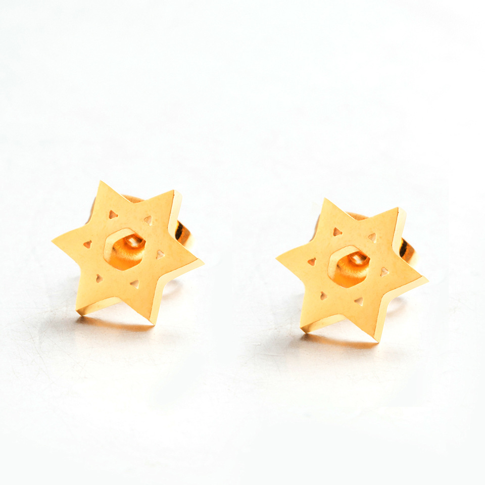 Simple Hexagonal Star Gold Earrings Wholesale display picture 6