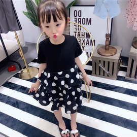 女童裙子波点拼接连衣裙公主裙25夏装新款外贸童装代发3-8岁批发