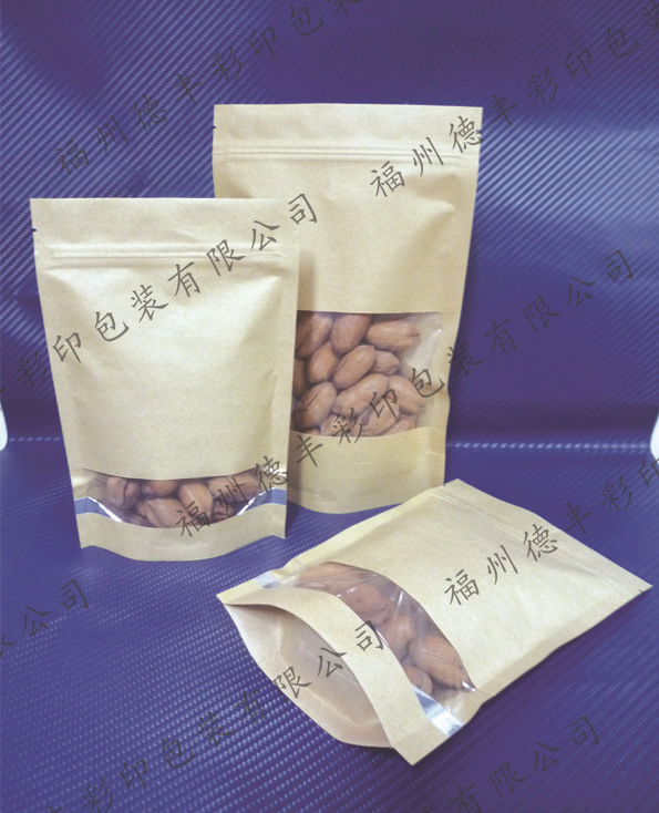 厂家直销22*31 牛皮纸开窗 干货包装袋 环保茶叶自封袋