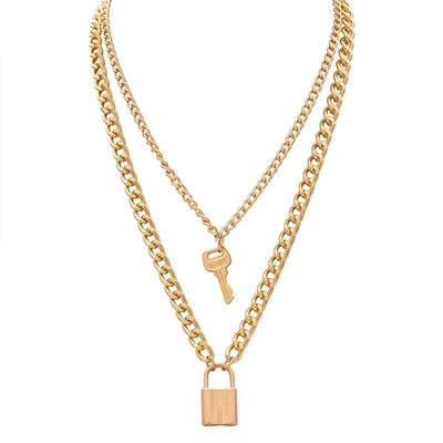 恒岚歐美跨境飾品創意時尚幾何元素百搭項飾複古鑰匙鎖形吊墜項鏈
